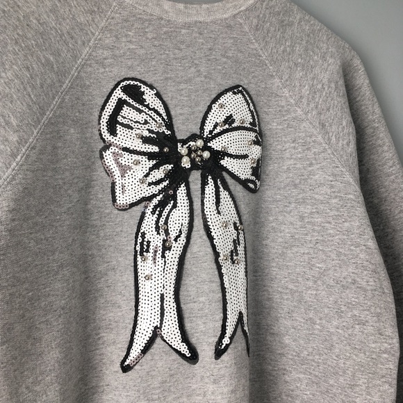 Hand Sewn Sequin & Pearl Bow Appliqué Sweatshirt - Picture 6 of 8